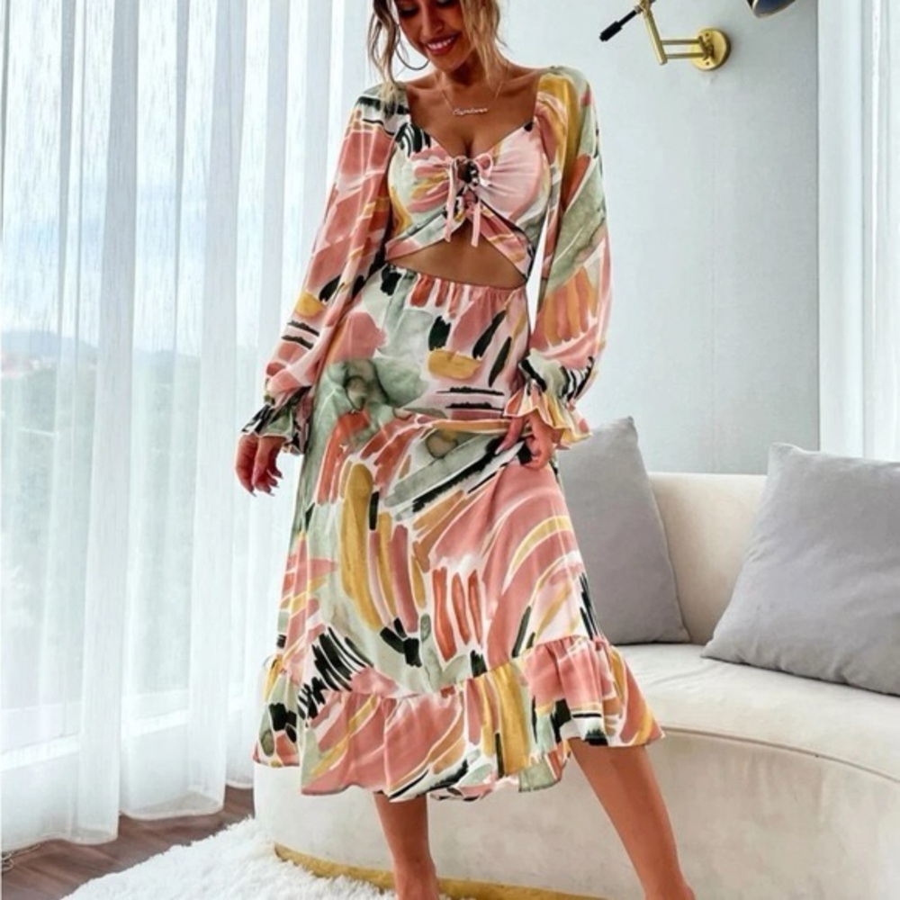 SHEIN Multicolor Abstract Print Dress